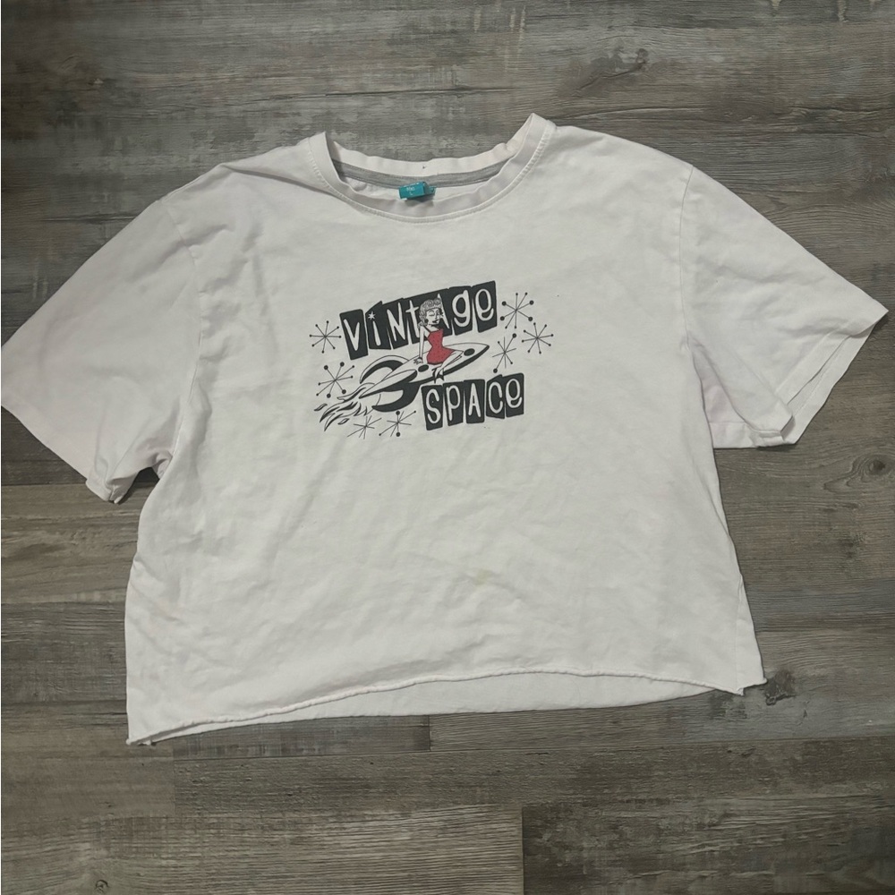 White Graphic Tee with Vintage Space Design